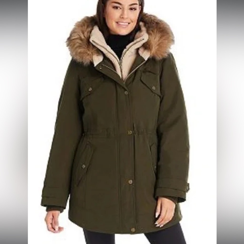 Koolaburra by Ugg Olive Utility Jacket with Faux Fur Trim Hood Size XL